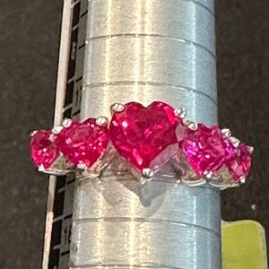 Beautiful New Lab Created Ruby Heart Ring Silver